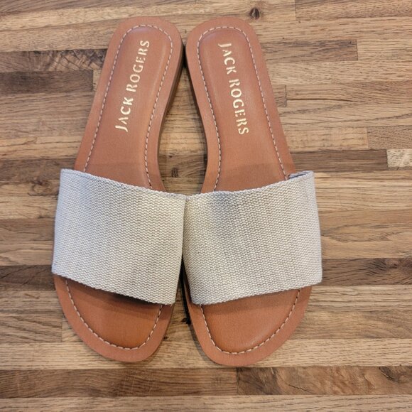 NWOT Jack Rogers Sabrina Leather Slip On Slide Sandal Flats Natural - Picture 1 of 10